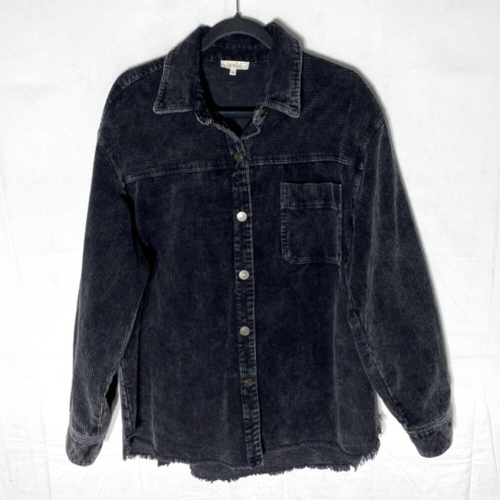 SOLD-La Miel Washed Black Corduroy Button-Up Shirt Shacket W Raw Hem M